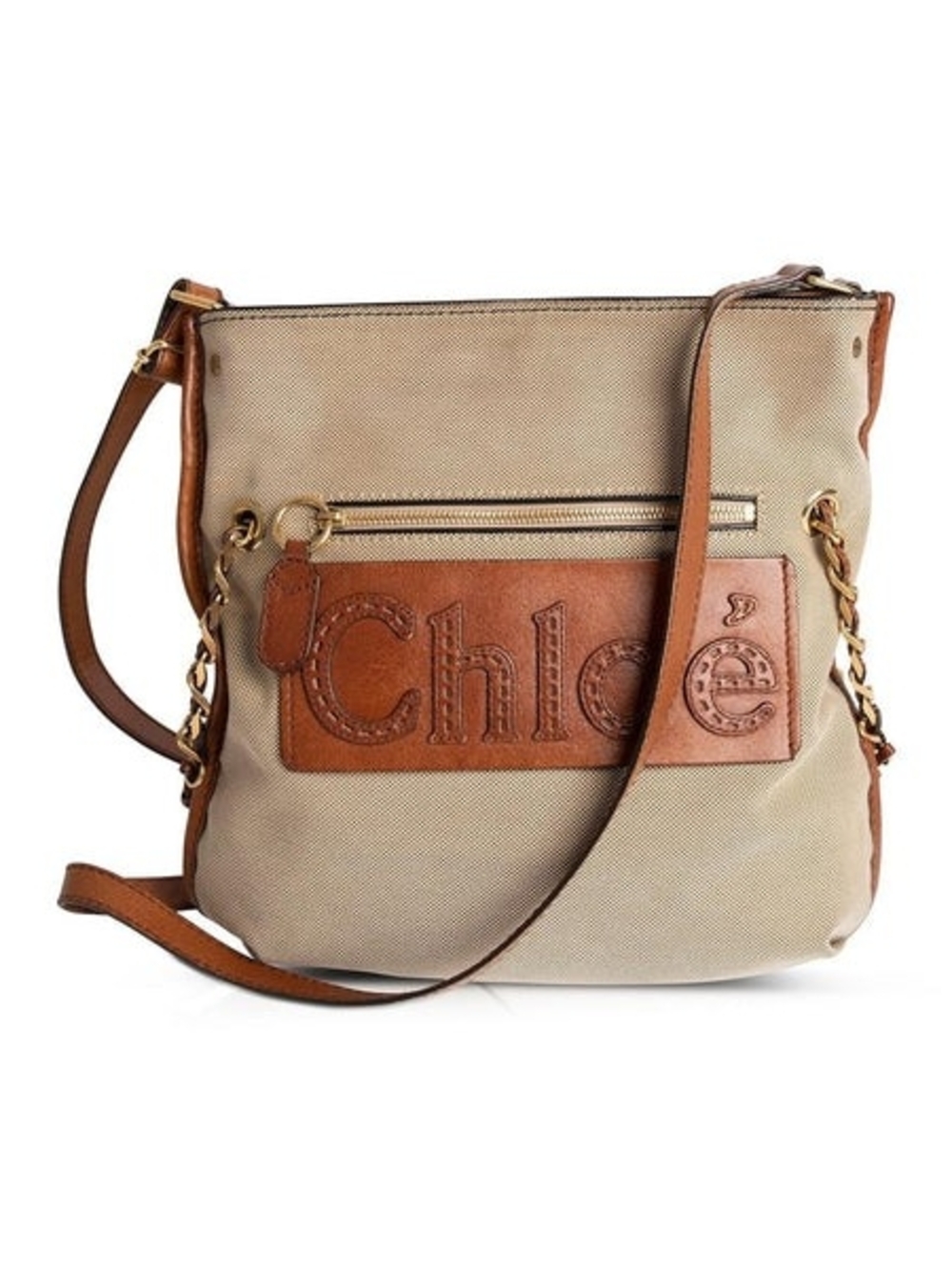 Chloe Beige Canvas and Brown Leather Crossbody Bag